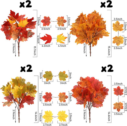 8 pcs Fall Leaves Artificial Maple Leaves Branches Thanksgiving Decoration for Table Bulk Autumn Leaf Picks Thanksgiving Centerpieces for Home Vase Fireplace Halloween Décor(Novelty Style)