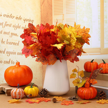 8 pcs Fall Leaves Artificial Maple Leaves Branches Thanksgiving Decoration for Table Bulk Autumn Leaf Picks Thanksgiving Centerpieces for Home Vase Fireplace Halloween Décor(Novelty Style)