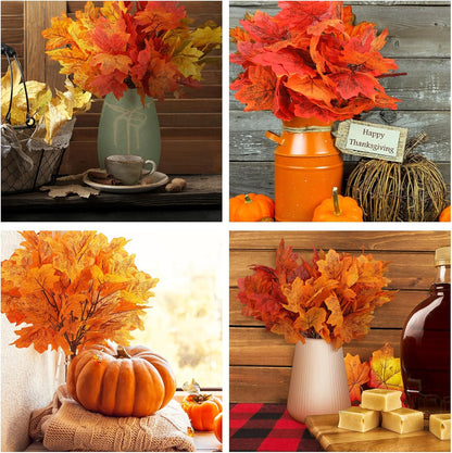 8 pcs Fall Leaves Artificial Maple Leaves Branches Thanksgiving Decoration for Table Bulk Autumn Leaf Picks Thanksgiving Centerpieces for Home Vase Fireplace Halloween Décor(Novelty Style)