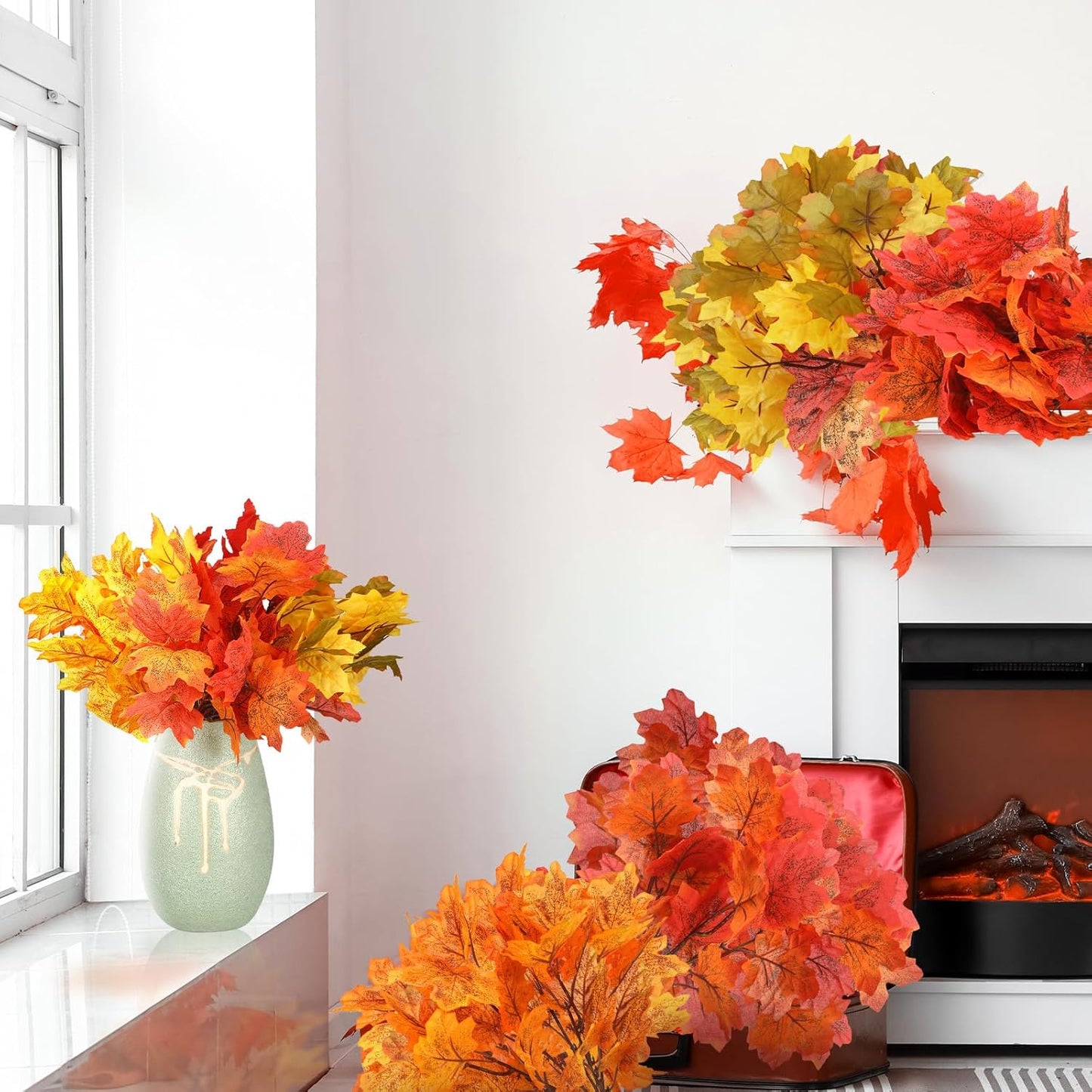 8 pcs Fall Leaves Artificial Maple Leaves Branches Thanksgiving Decoration for Table Bulk Autumn Leaf Picks Thanksgiving Centerpieces for Home Vase Fireplace Halloween Décor(Novelty Style)
