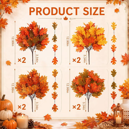 8 pcs Fall Leaves Artificial Maple Leaves Branches Thanksgiving Decoration for Table Bulk Autumn Leaf Picks Thanksgiving Centerpieces for Home Vase Fireplace Halloween Décor(Novelty Style)