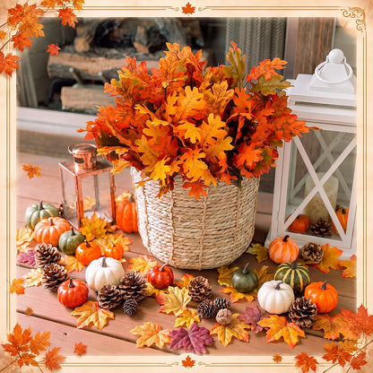 8 pcs Fall Leaves Artificial Maple Leaves Branches Thanksgiving Decoration for Table Bulk Autumn Leaf Picks Thanksgiving Centerpieces for Home Vase Fireplace Halloween Décor(Novelty Style)