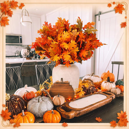 8 pcs Fall Leaves Artificial Maple Leaves Branches Thanksgiving Decoration for Table Bulk Autumn Leaf Picks Thanksgiving Centerpieces for Home Vase Fireplace Halloween Décor(Novelty Style)