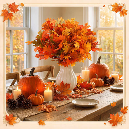 8 pcs Fall Leaves Artificial Maple Leaves Branches Thanksgiving Decoration for Table Bulk Autumn Leaf Picks Thanksgiving Centerpieces for Home Vase Fireplace Halloween Décor(Novelty Style)