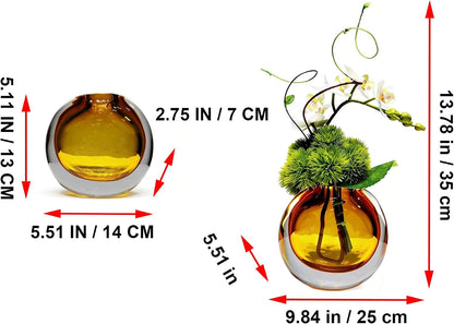 Artificial Orchids, White, in Translucent Bubble Glass Vase, Amber | Look Real, Realistic Appearance, Flower Arrangement