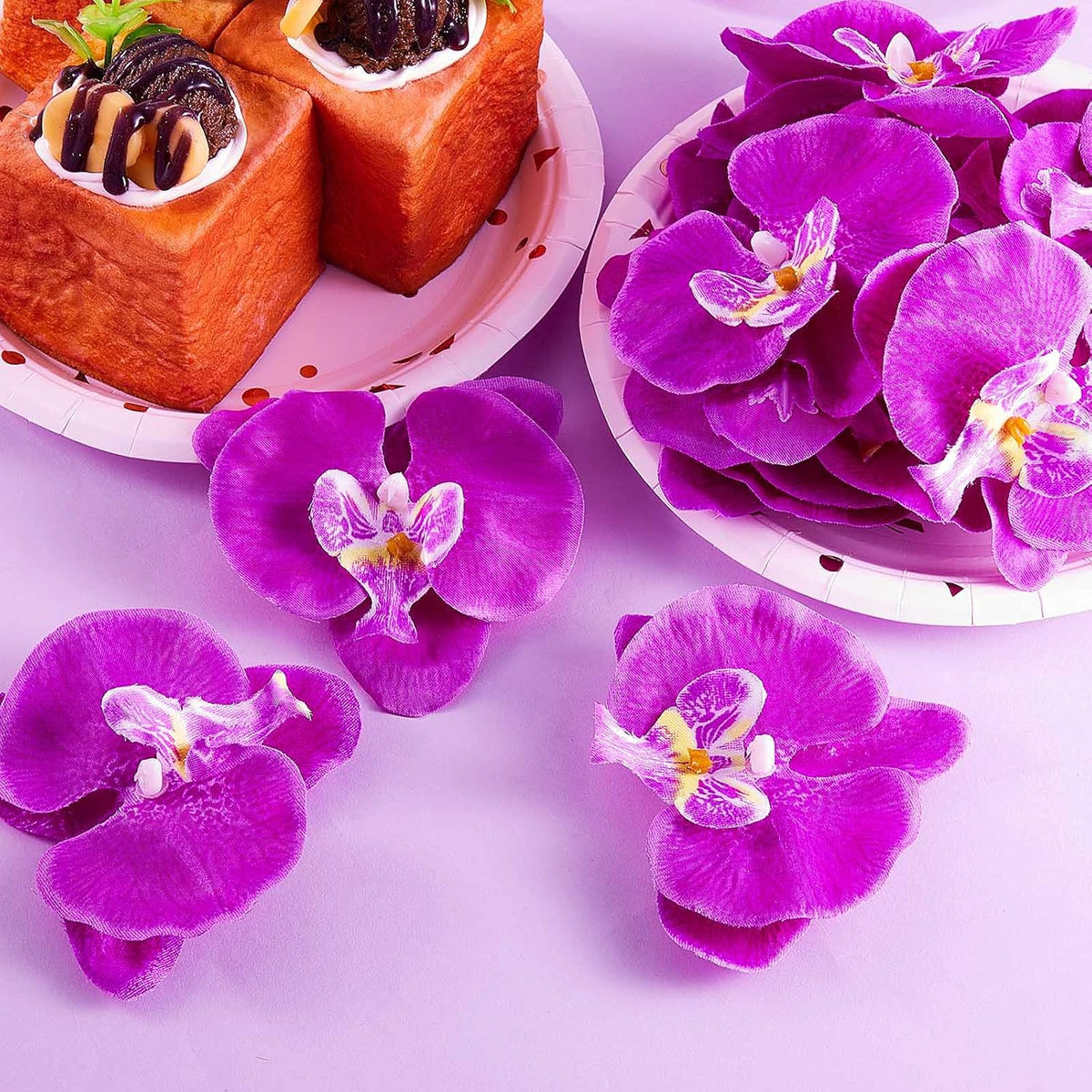 Dark Purple Artificial 40 Pcs Artificial Orchid Head Faux Orchid Petal