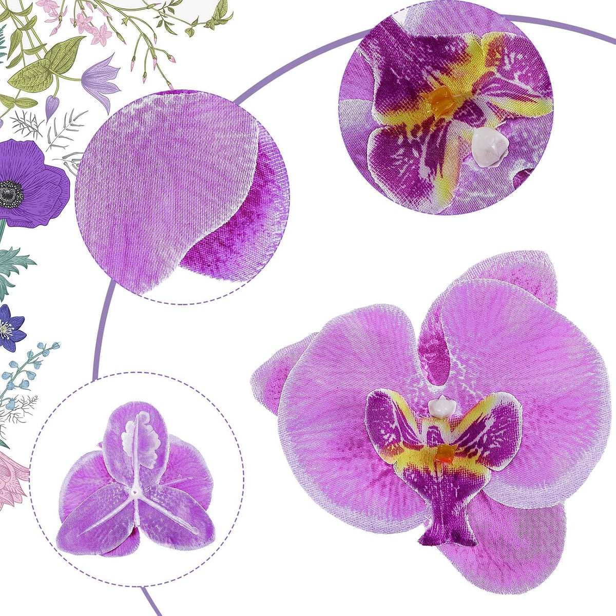 Dark Purple Artificial 40 Pcs Artificial Orchid Head Faux Orchid Petal