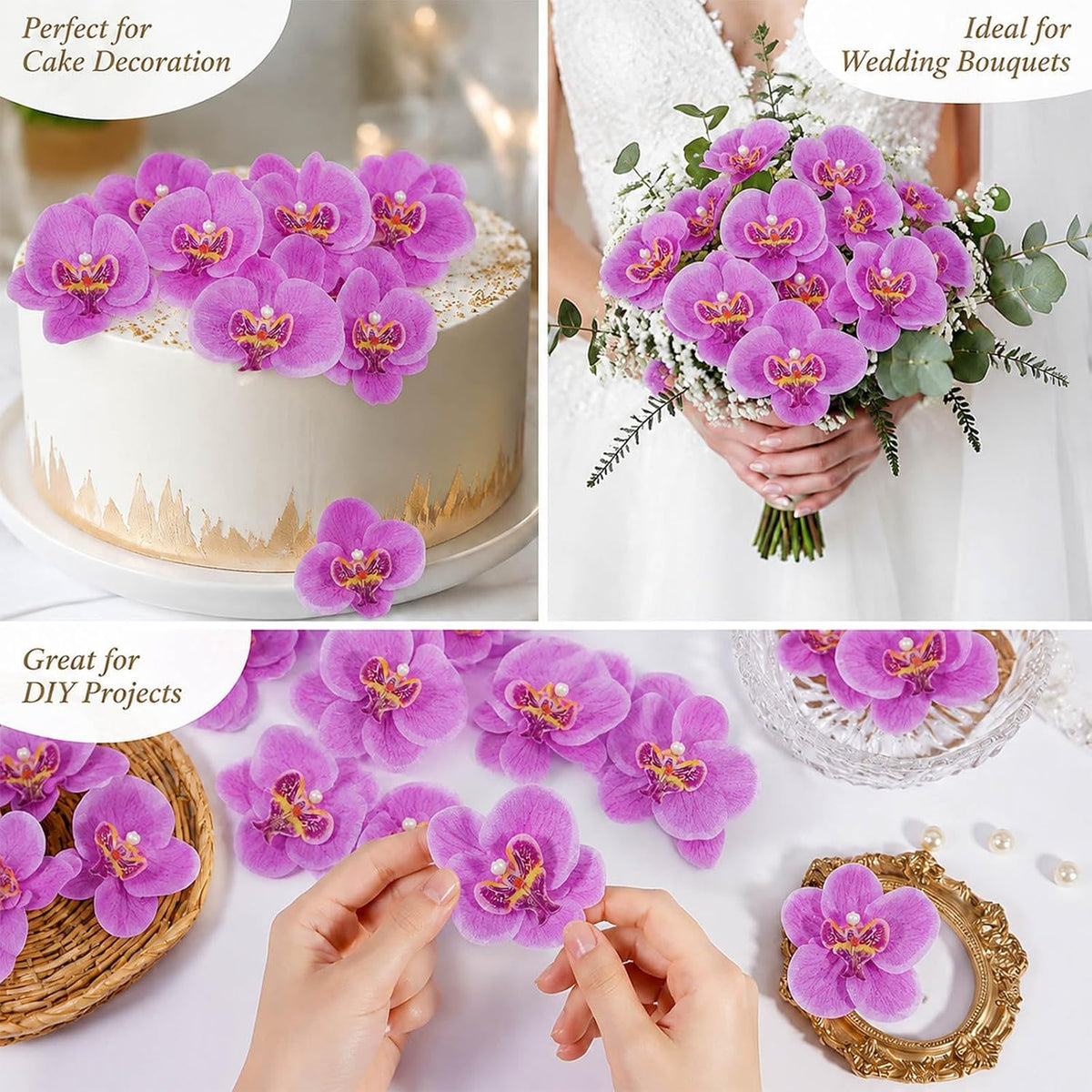 Dark Purple Artificial 40 Pcs Artificial Orchid Head Faux Orchid Petal