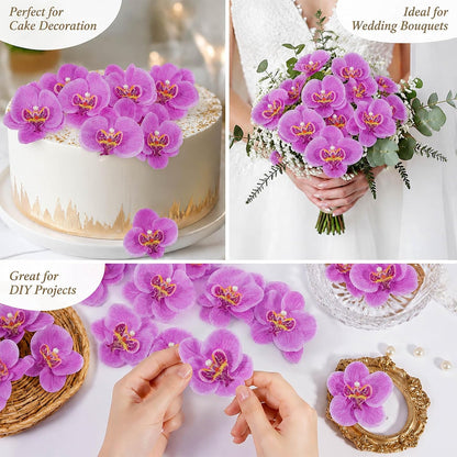 Dark Purple Artificial 40 Pcs Artificial Orchid Head Faux Orchid Petal