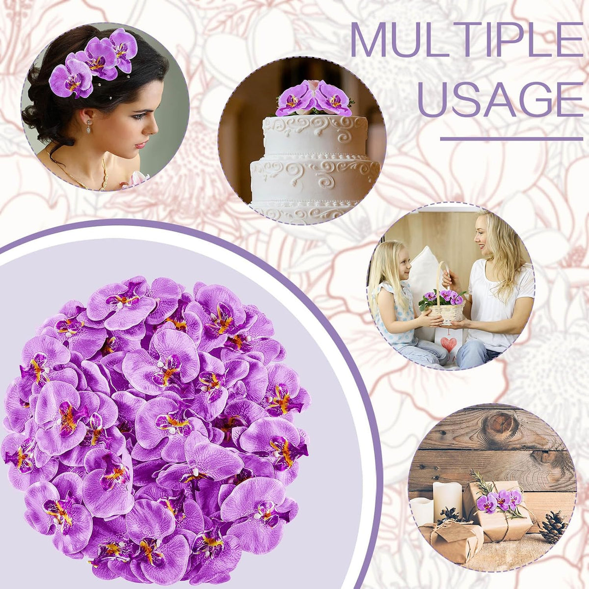 Dark Purple Artificial 40 Pcs Artificial Orchid Head Faux Orchid Petal
