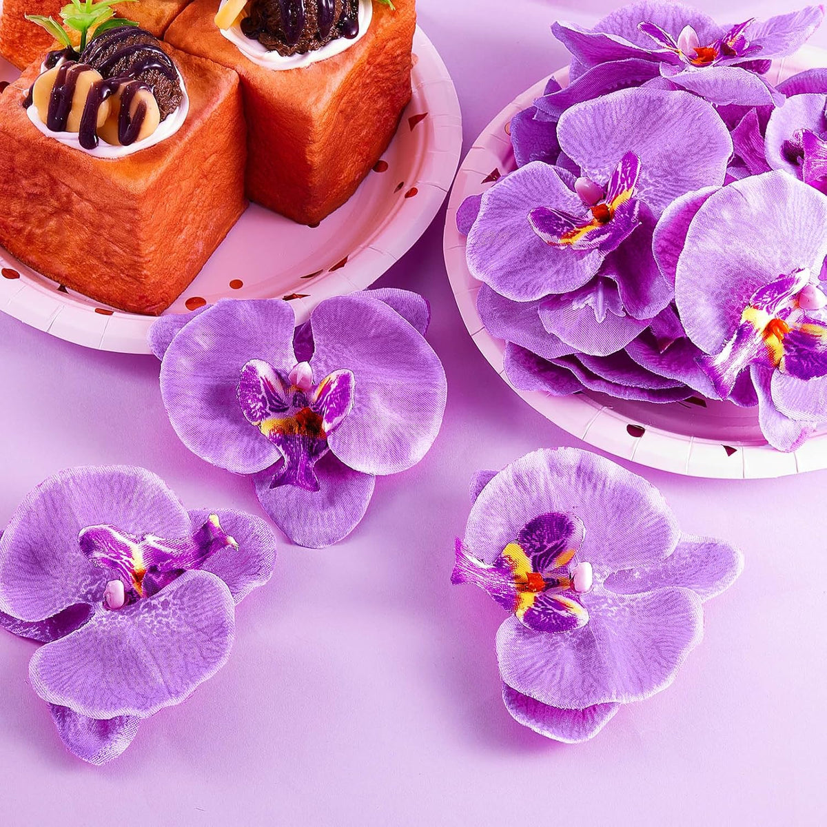 Dark Purple Artificial 40 Pcs Artificial Orchid Head Faux Orchid Petal