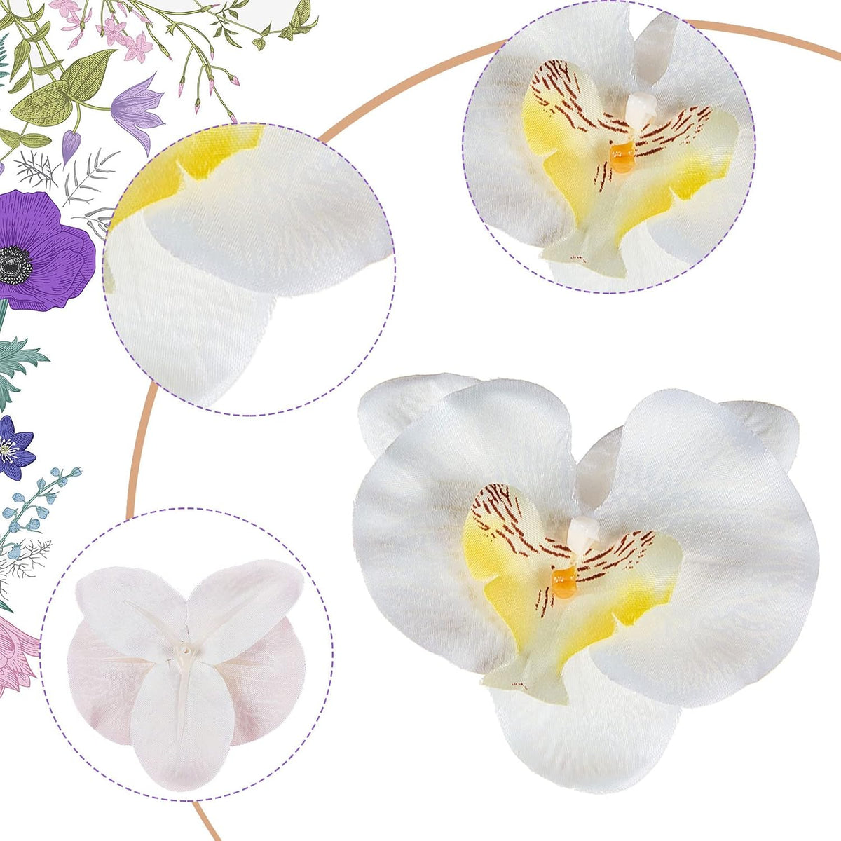 Dark Purple Artificial 40 Pcs Artificial Orchid Head Faux Orchid Petal