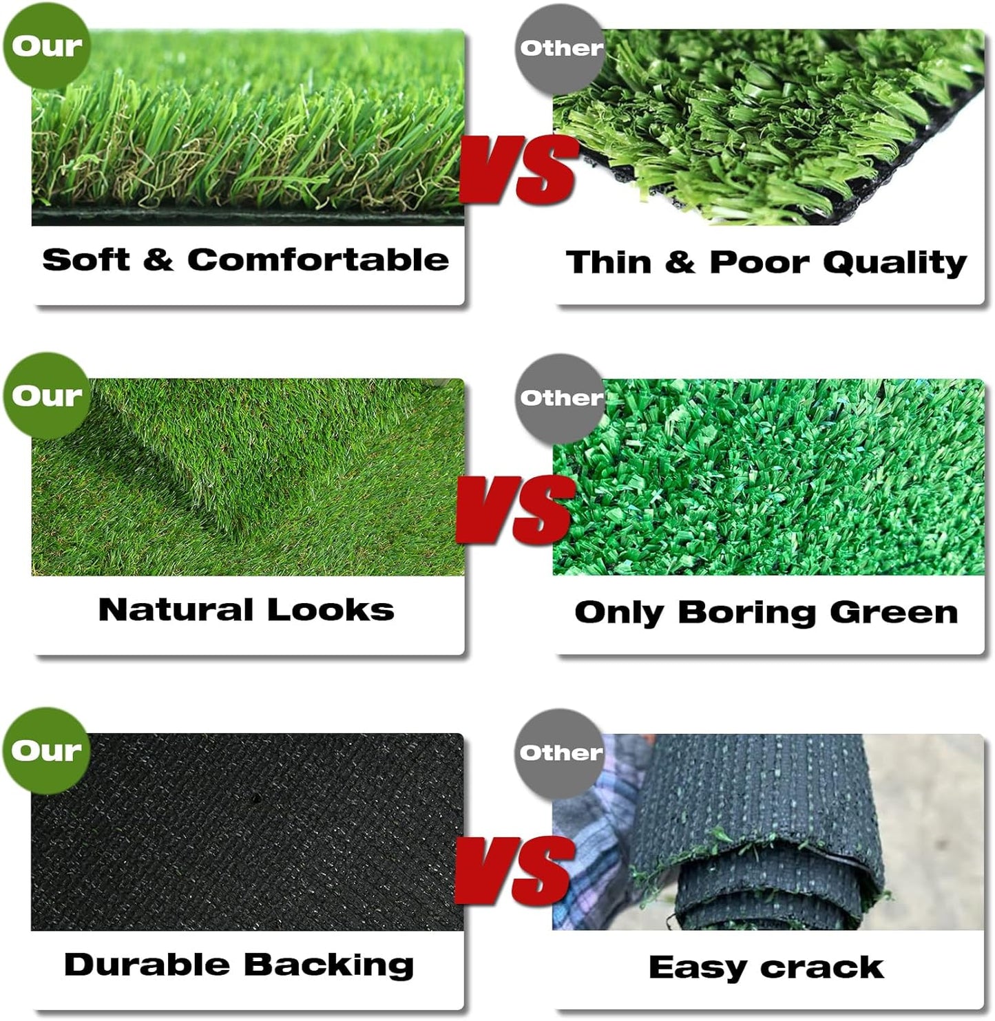 2FTX6FT Artificial Grass Runner Rug - Thick Outdoor Realistic Pets Friendly Fake Grass Pads for Dogs Potty Patio Balcony, 1" Pile Height