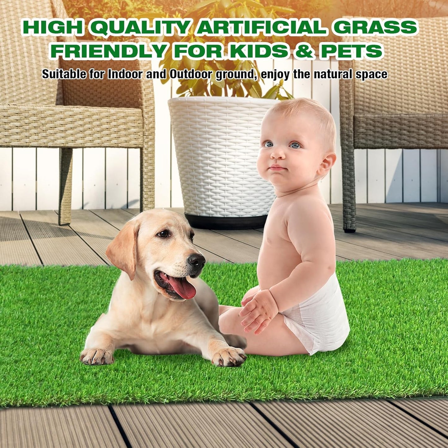 2FTX6FT Artificial Grass Runner Rug - Thick Outdoor Realistic Pets Friendly Fake Grass Pads for Dogs Potty Patio Balcony, 1" Pile Height