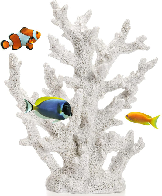 Artificial Coral Ornament, Resin Faux White Coral Reef Aquarium Decor Decorative Sea Stony Corals Realistic Underwater Aquatic Plant for Fish Tank Decoration, Bathroom, Living Room