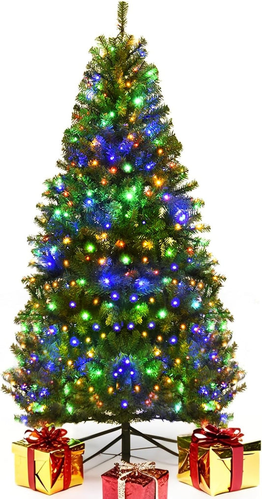 4 FT Pre-lit Christmas Tree, Artificial Xmas Tree with 100 Warm White & Multicolored Lights, 11 Modes, 300 Branch Tips, Metal Support, Holiday Decoration Fake Tree for Home, Office, Party