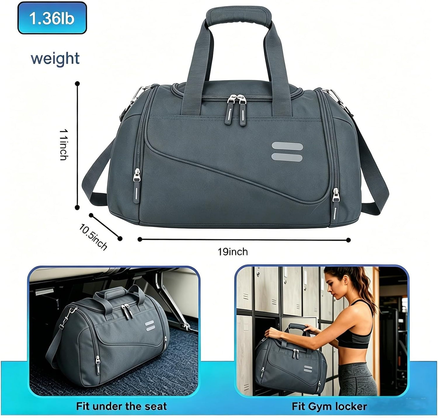 Gym Bag for Men & Women - 35L Duffel Bag with Shoe Compartment, Weekender Water Resistant Sports Duffle Bag for Travel, Fitness & Workouts, Medium