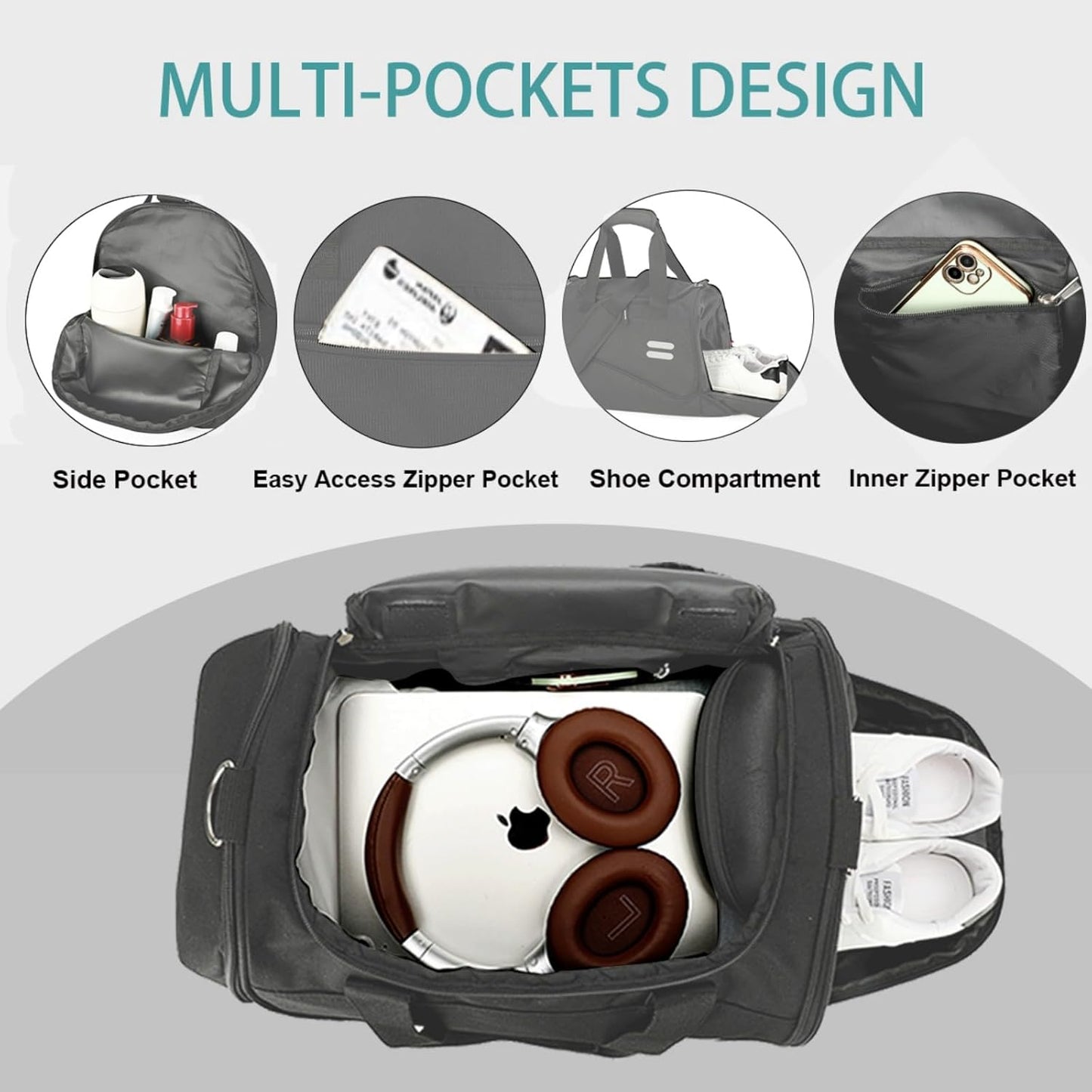 Gym Bag for Men & Women - 35L Duffel Bag with Shoe Compartment, Weekender Water Resistant Sports Duffle Bag for Travel, Fitness & Workouts, Medium