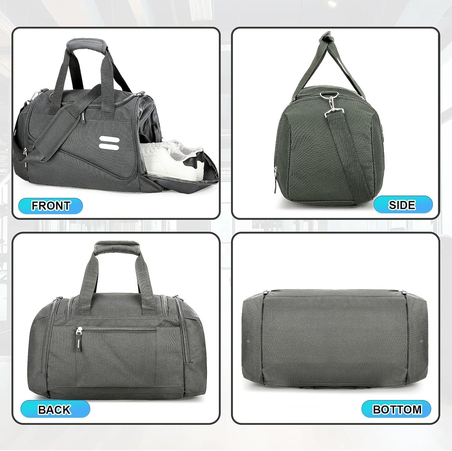 Gym Bag for Men & Women - 35L Duffel Bag with Shoe Compartment, Weekender Water Resistant Sports Duffle Bag for Travel, Fitness & Workouts, Medium