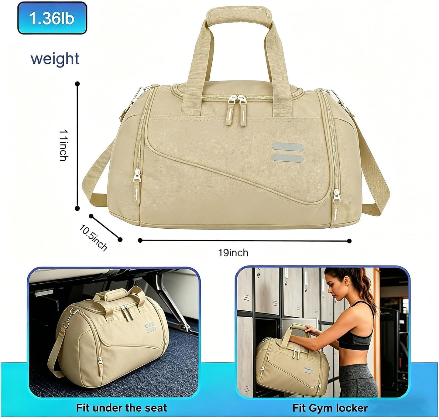 Gym Bag for Men & Women - 35L Duffel Bag with Shoe Compartment, Weekender Water Resistant Sports Duffle Bag for Travel, Fitness & Workouts, Medium