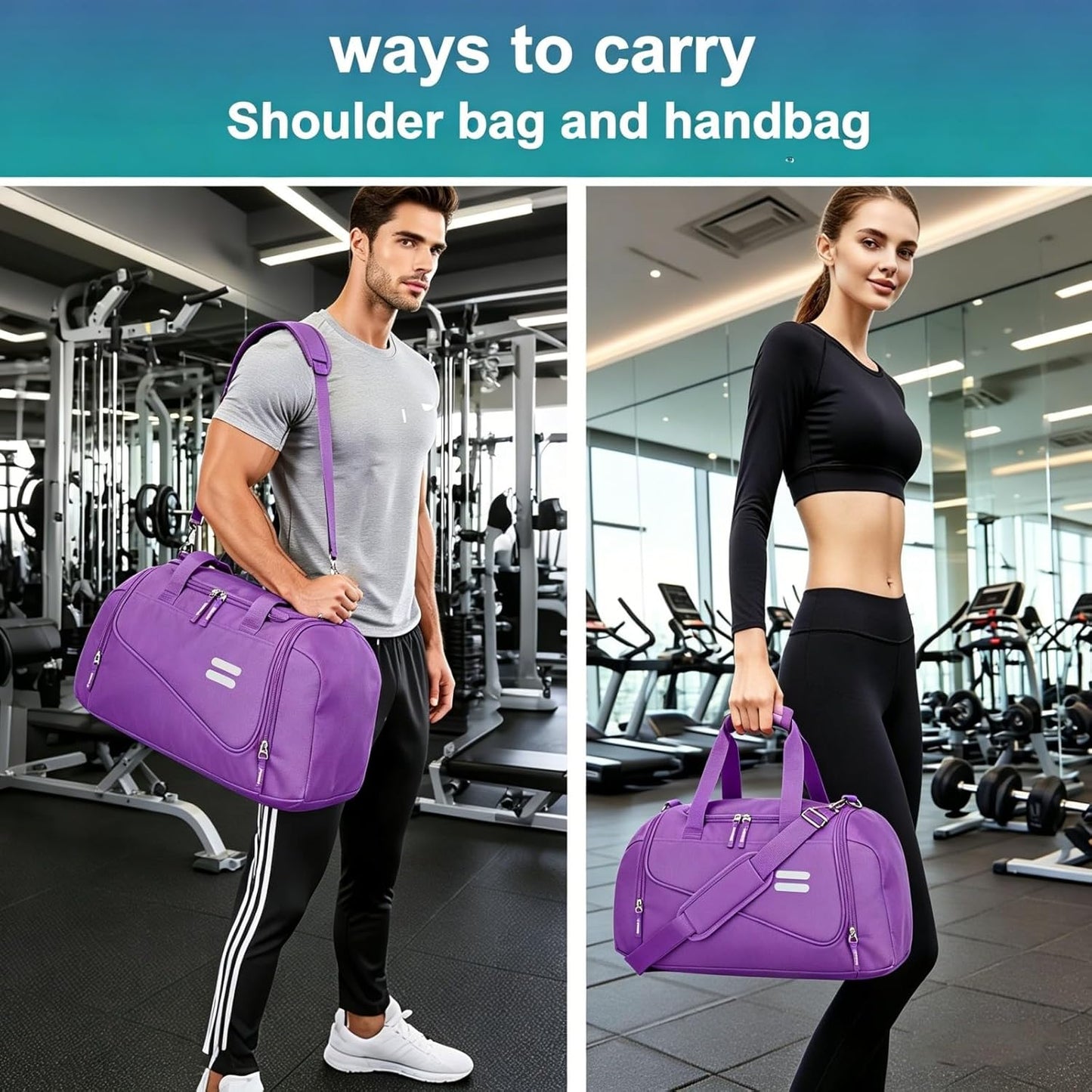 Gym Bag for Men & Women - 35L Duffel Bag with Shoe Compartment, Weekender Water Resistant Sports Duffle Bag for Travel, Fitness & Workouts, Medium