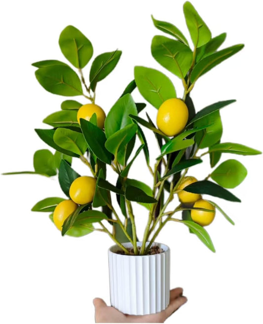 Artificial Lemon Tree in Pot, 15.7" Real Touch Faux Plant for Home Office Desk Decor, Perfect for Coastal Farmhouse Kitchen Living Room