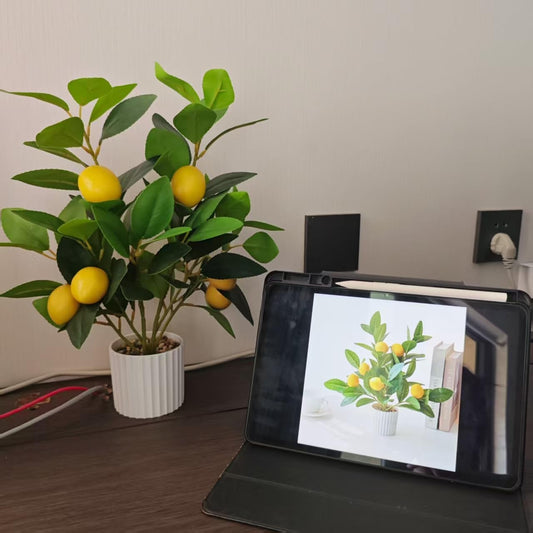 Artificial Lemon Tree in Pot, 15.7" Real Touch Faux Plant for Home Office Desk Decor, Perfect for Coastal Farmhouse Kitchen Living Room