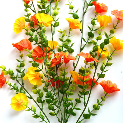 Artificial Fake Hanging Flowers Plants 2pack Faux Silk Daisy with Eucalyptus Leaves UV Resistant for Outside Home Indoor Planter Porch Patio Balcony Yard Decor (2, Red-Yellow)