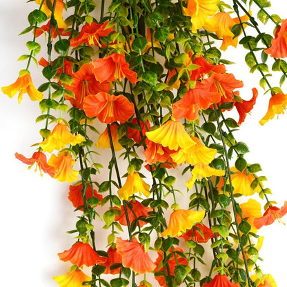 Artificial Fake Hanging Flowers Plants 2pack Faux Silk Daisy with Eucalyptus Leaves UV Resistant for Outside Home Indoor Planter Porch Patio Balcony Yard Decor (2, Red-Yellow)