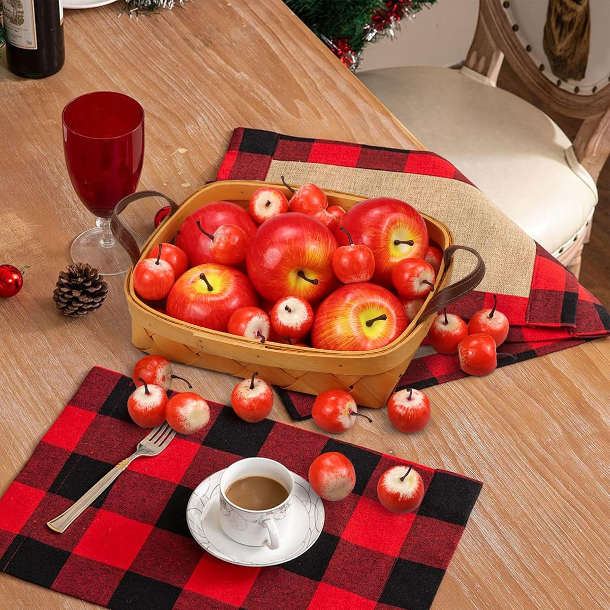 30 Pcs Artificial Red Apples, Fake Red Apples Decorative Fruit Lifelike Faux Apples Decorations Chirstmas, Fake Fruits Apples for Party Home Kitchen Table Basket Decor