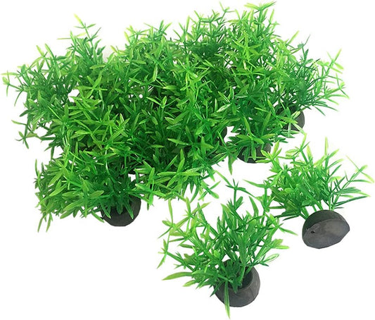 Aquarium Plant Fish Tank Decoration 20 Pieces Small/1" Tall Plastic Artificial Plant Goldfish Hidden Mini Grass Set (Green-C)