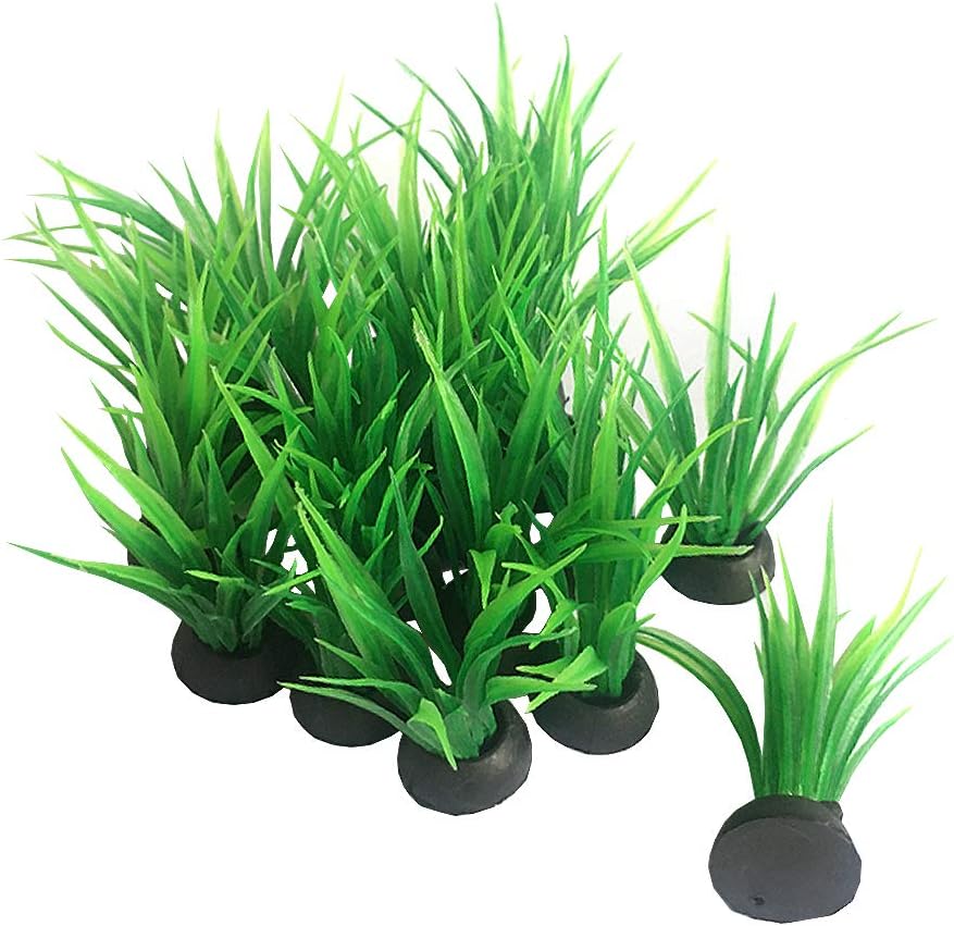 Aquarium Plant Fish Tank Decoration 20 Pieces Small/1" Tall Plastic Artificial Plant Goldfish Hidden Mini Grass Set (Green-C)