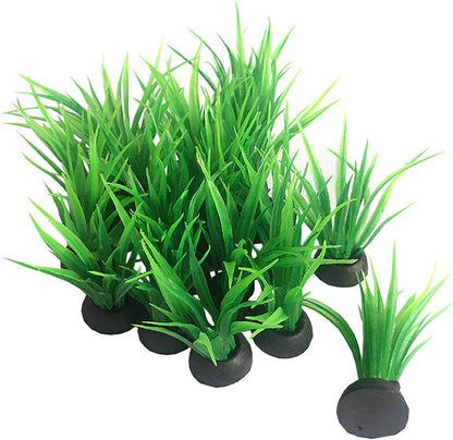 Aquarium Plant Fish Tank Decoration 20 Pieces Small/1" Tall Plastic Artificial Plant Goldfish Hidden Mini Grass Set (Green-C)
