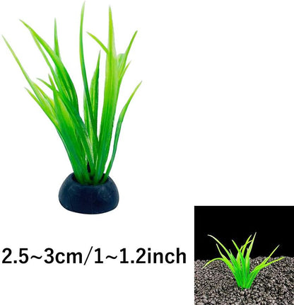 Aquarium Plant Fish Tank Decoration 20 Pieces Small/1" Tall Plastic Artificial Plant Goldfish Hidden Mini Grass Set (Green-C)