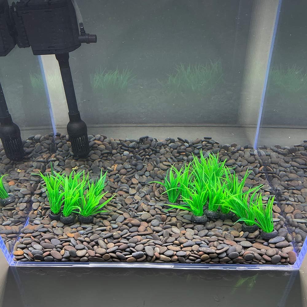 Aquarium Plant Fish Tank Decoration 20 Pieces Small/1" Tall Plastic Artificial Plant Goldfish Hidden Mini Grass Set (Green-C)