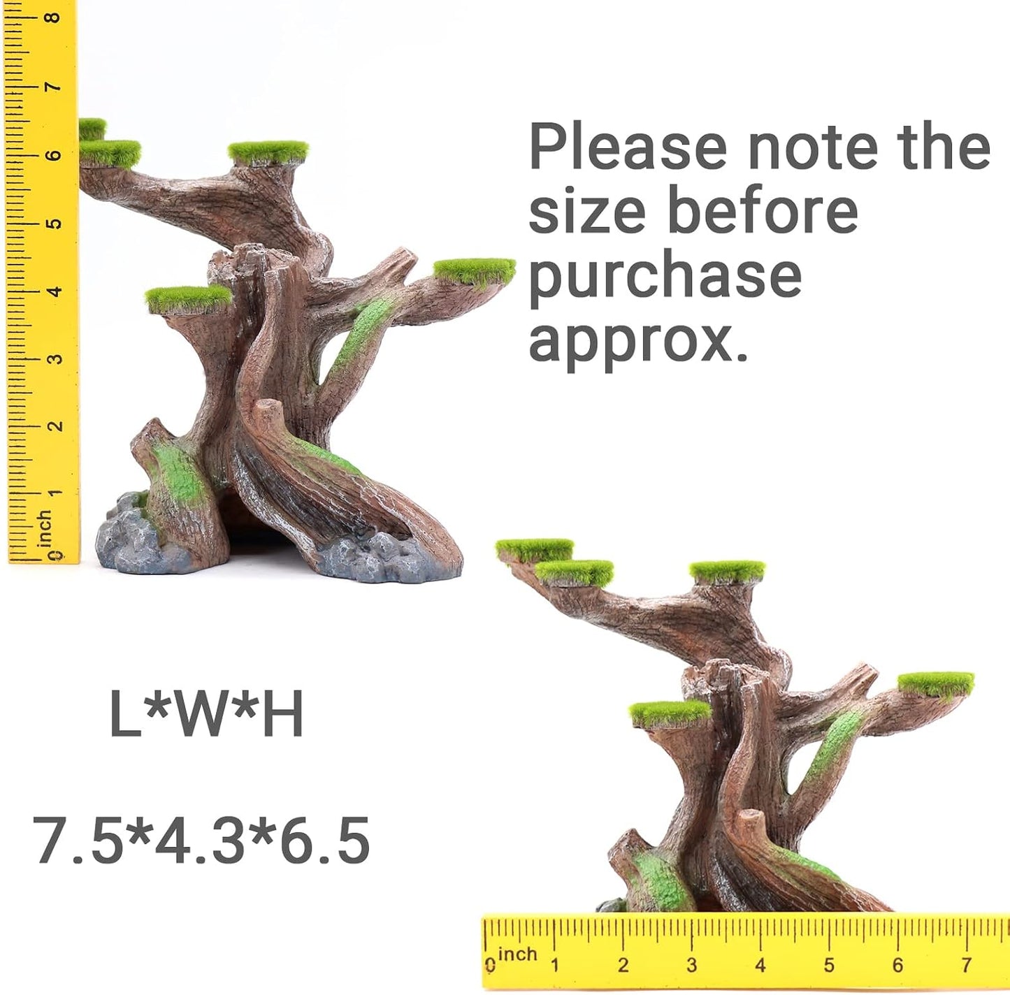 Reptile Decor Aquarium Decorations Artificial Moss Resin Fish Tank Rocks Simulation Hollow Tree Leopard Gecko Trunk Accessories Aquarium View（Medium）