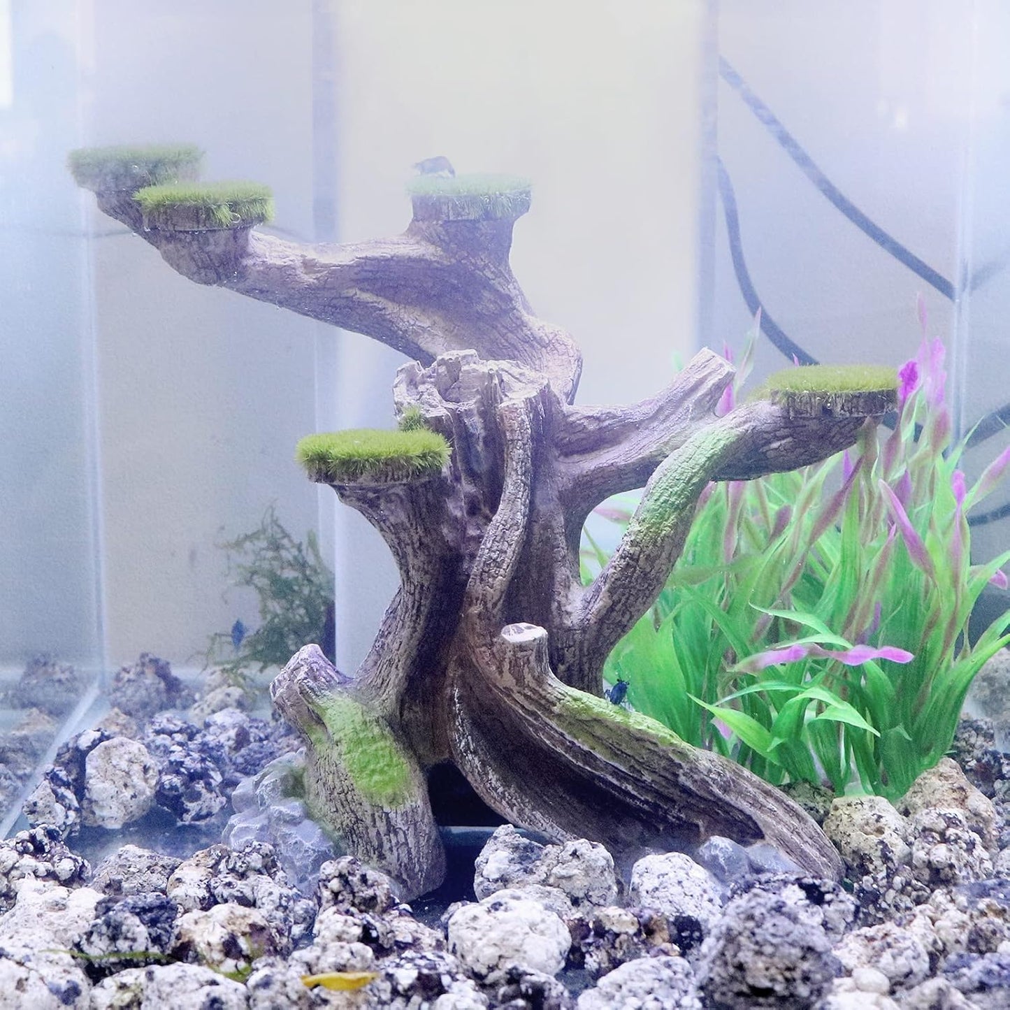 Reptile Decor Aquarium Decorations Artificial Moss Resin Fish Tank Rocks Simulation Hollow Tree Leopard Gecko Trunk Accessories Aquarium View（Medium）