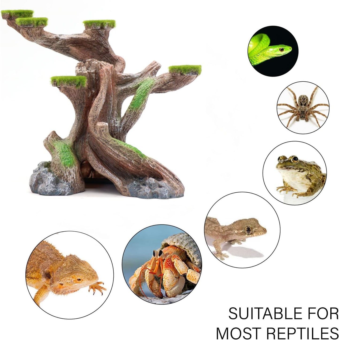 Reptile Decor Aquarium Decorations Artificial Moss Resin Fish Tank Rocks Simulation Hollow Tree Leopard Gecko Trunk Accessories Aquarium View（Medium）