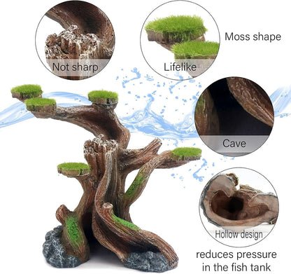 Reptile Decor Aquarium Decorations Artificial Moss Resin Fish Tank Rocks Simulation Hollow Tree Leopard Gecko Trunk Accessories Aquarium View（Medium）