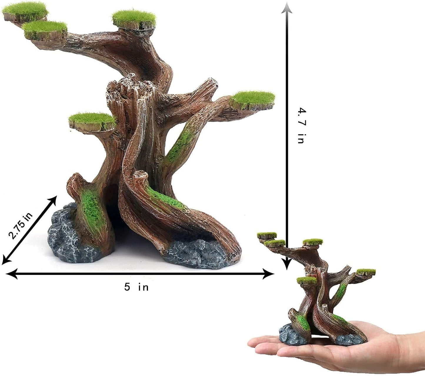 Reptile Decor Aquarium Decorations Artificial Moss Resin Fish Tank Rocks Simulation Hollow Tree Leopard Gecko Trunk Accessories Aquarium View（Medium）