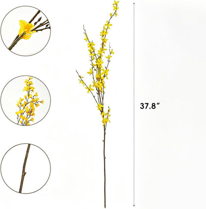 Artificial Forsythia Branches, 6 Pcs Fake Faux Long Stem Flowers Yellow Silk Flowers for Wedding Home Decor Mother's Day, Spring Floral Arrangement for Centerpiece, 38 Inches