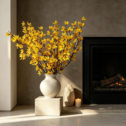 Artificial Forsythia Branches, 6 Pcs Fake Faux Long Stem Flowers Yellow Silk Flowers for Wedding Home Decor Mother's Day, Spring Floral Arrangement for Centerpiece, 38 Inches