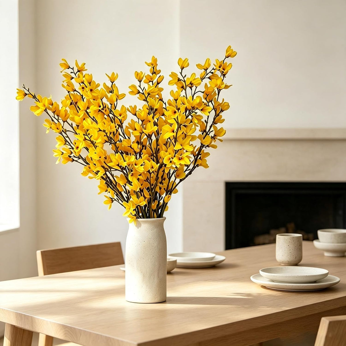 Artificial Forsythia Branches, 6 Pcs Fake Faux Long Stem Flowers Yellow Silk Flowers for Wedding Home Decor Mother's Day, Spring Floral Arrangement for Centerpiece, 38 Inches