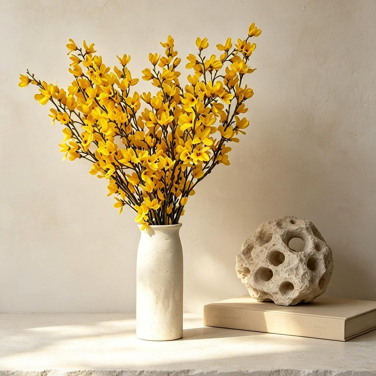 Artificial Forsythia Branches, 6 Pcs Fake Faux Long Stem Flowers Yellow Silk Flowers for Wedding Home Decor Mother's Day, Spring Floral Arrangement for Centerpiece, 38 Inches