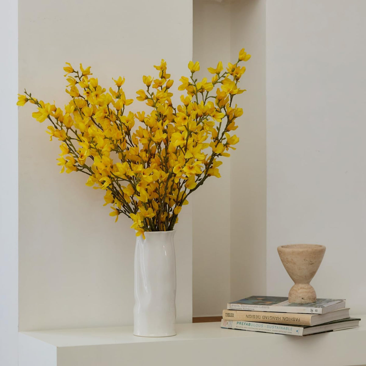 Artificial Forsythia Branches, 6 Pcs Fake Faux Long Stem Flowers Yellow Silk Flowers for Wedding Home Decor Mother's Day, Spring Floral Arrangement for Centerpiece, 38 Inches