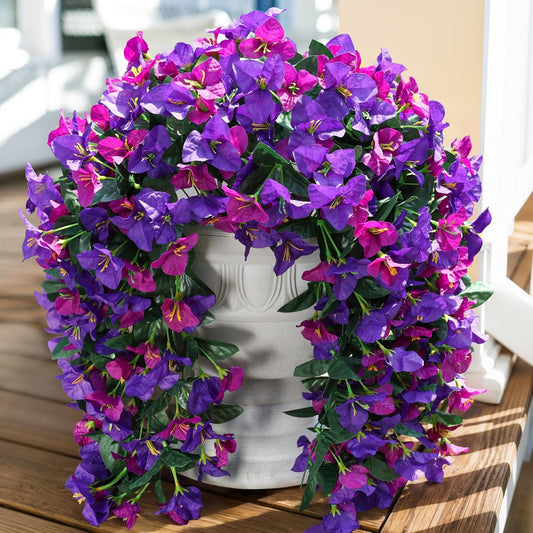 Faux Bougainvillea Artificial Flowers Plants for Outdoors Outside Decoration, 2 PCS Fake Flowers Silk Long Trailing Vines UV Resistant Realistic for Front Door Porch Planter Urn Patio Balcony Hot Pink