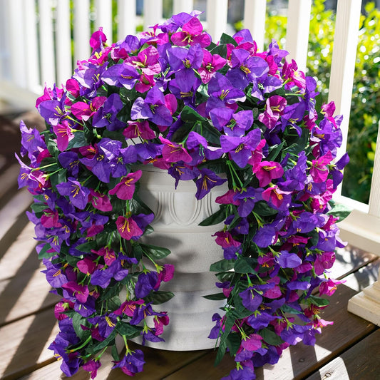 Faux Bougainvillea Artificial Flowers Plants for Outdoors Outside Decoration, 2 PCS Fake Flowers Silk Long Trailing Vines UV Resistant Realistic for Front Door Porch Planter Urn Patio Balcony Hot Pink