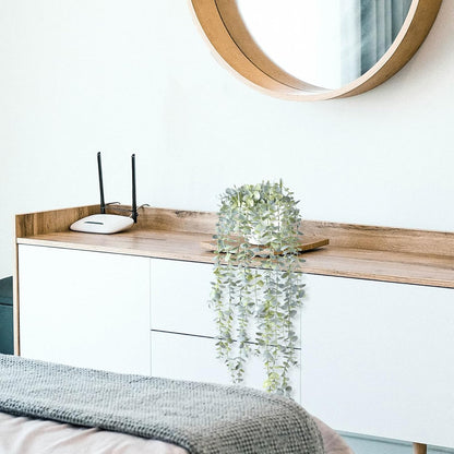 Decorative Hanging Plants for Shelf, Faux Ivy Eucalyptus Vine, Fake Greenery in White Bigger Pot (Light Green, 1PCS)