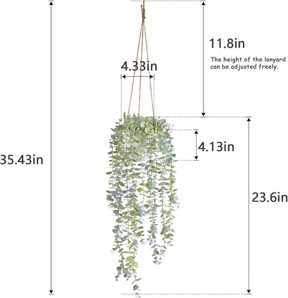 Decorative Hanging Plants for Shelf, Faux Ivy Eucalyptus Vine, Fake Greenery in White Bigger Pot (Light Green, 1PCS)