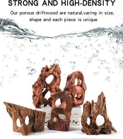 Aquarium Driftwood Cave for Betta Fish Shrimp Hideout, 7-10" Natural Porous Driftwood for Aquascaping with Low Tannins, Fish Tank Decoration Hideaway with Protein Cotton(No Need to Boil)